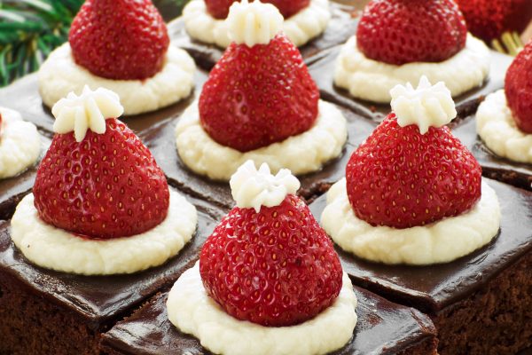 chocolate brownies with strawberry on top